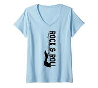 Femme Vintage Retro Style Playing Music Guitar Forever Rock N Roll T-Shirt avec Col en V