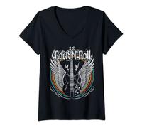 Femme Vintage Retro Style Rock & Roll Guitar Wings Music T-Shirt avec Col en V