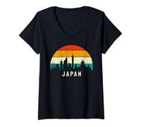 Femme Vintage Retro Style Skyline Landscape Japanese Sunset Japan T-Shirt avec Col en V