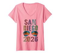 Femme Vintage SAN Diego 2026 Girls Trip Beaching Vacay Assorti T-Shirt avec Col en V