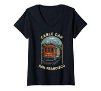 Femme Vintage San Francisco Cable Car Vintage Voyage Route Street T-Shirt avec Col en V