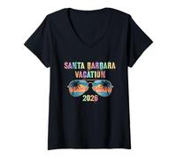 Femme Vintage Santa Barbara Vacances 2026 Vacay Croisière Voyage T-Shirt avec Col en V