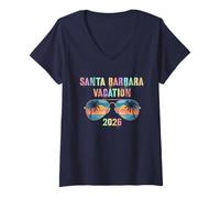 Femme Vintage Santa Barbara Vacances 2026 Vacay Croisière Voyage T-Shirt avec Col en V
