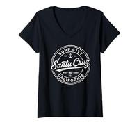 Femme Vintage Santa Cruz Surf City California West Coast. Rétro T-Shirt avec Col en V