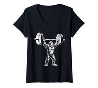 Femme Vintage Sasquatch Haltérophilie Gym Bigfoot Deadlift Drôle T-Shirt avec Col en V