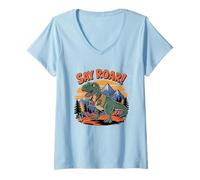 Femme Vintage Say Roar Dinosaur Photographer Tee for Campers T-Shirt avec Col en V