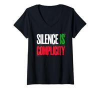 Femme Vintage SILENCE IS COMPLICITY Protest Democracy Change Squad T-Shirt avec Col en V