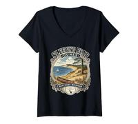 Femme Vintage Sleeping Bear Dunes, Paysage intérieur du Nord du Michigan T-Shirt avec Col en V