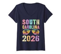 Femme Vintage South Carolina 2026 Vacay Travel Vacances Assorti T-Shirt avec Col en V