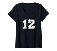 Femme Vintage Sport Numéro 12 Douze T-Shirt avec Col en V