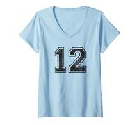 Femme Vintage Sport Numéro 12 Douze T-Shirt avec Col en V