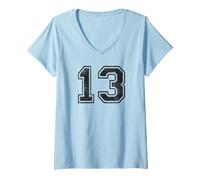 Femme Vintage Sport Numéro 13 Treize T-Shirt avec Col en V
