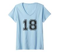 Femme Vintage Sport Numéro 18 Dix-Huit T-Shirt avec Col en V