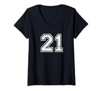 Femme Vintage Sport Numéro 21 Vingt et Un T-Shirt avec Col en V