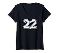 Femme Vintage Sport Numéro 22 Vingt-Deux T-Shirt avec Col en V