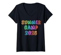 Femme Vintage Summer Camp 2025 Camping Host Team Staff Chaos T-Shirt avec Col en V