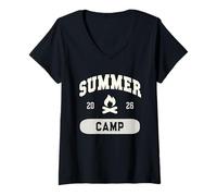 Femme Vintage Summer Camp 2026 Host Squad Personnel Infirmière Autographe T-Shirt avec Col en V