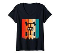 Femme Vintage Sunset UTV ATV Quad 4WD Retro Offroad Overland 4x4 T-Shirt avec Col en V