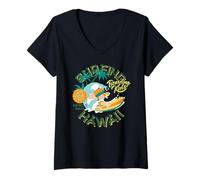 Femme Vintage Surf Hawaii Boarding Enfants Surf Waves Fun T-Shirt avec Col en V