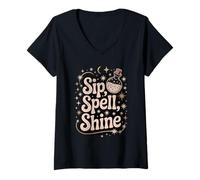 Femme Vintage Tarot and Witch Spells Book Design Art T-Shirt avec Col en V