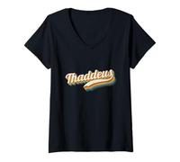 Femme Vintage Thaddeus Personnalisé Nom Thaddeus T-Shirt avec Col en V