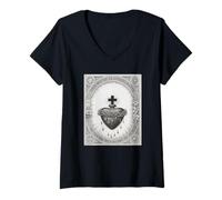 Femme Vintage The Sacred Heath of Jesus Christ T-Shirt Catholic T-Shirt avec Col en V