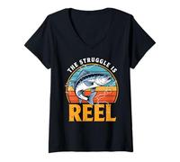 Femme Vintage The Struggle Is Reel Bass Fishing Funny Fisherman T-Shirt avec Col en V