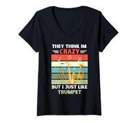 Femme Vintage They Think Im Crazy But I Just Like Trompet Lover T-Shirt avec Col en V