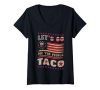 Femme Vintage US Flag Let's Go Taco Patriotic American 4th of July T-Shirt avec Col en V
