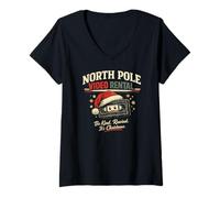 Femme Vintage VHS Santa Hat Vidéo Location Nostalgie Noël T-Shirt avec Col en V