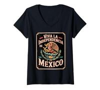 Femme Vintage Viva Mexico, vive Mon Peuple, Fier Drapeau Mexicain T-Shirt avec Col en V