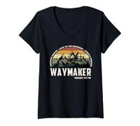 Femme Vintage Waymaker Promise Keeper Miracle Worker Christian T-Shirt avec Col en V