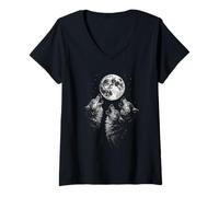Femme Vintage Wolf Howling at The Moon Wildlife Wolves T-Shirt avec Col en V