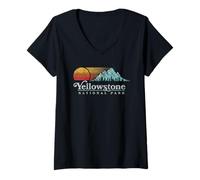 Femme Vintage Yellowstone National Park Retro T-Shirt avec Col en V