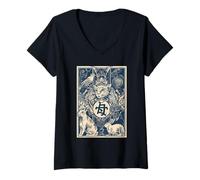 Femme Vintage Zodiaque Chinois Année du Lapin Art T-Shirt avec Col en V