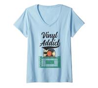 Femme Vinyl Addict Record Collector Retro Music DJ Vintage T-Shirt avec Col en V