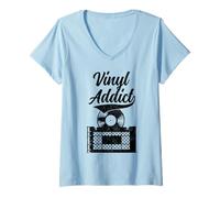 Femme Vinyl Addict Record Collector Retro Music DJ Vintage T-Shirt avec Col en V