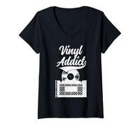 Femme Vinyl Addict Record Collector Retro Music DJ Vintage T-Shirt avec Col en V