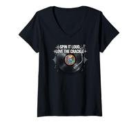 Femme Vinyl Record Collector Spin It Loud Love The Crackle T-Shirt avec Col en V