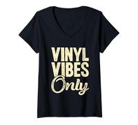 Femme Vinyl Vibes, réservé aux amateurs de musique rétro T-Shirt avec Col en V
