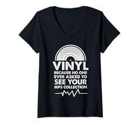 Femme Vinyle Parce Que Personne n'a jamais demandé à Voir Votre Collection de MP3 T-Shirt avec Col en V