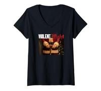 Femme Violent Night Movie Logo and Santa Hammer T-Shirt avec Col en V