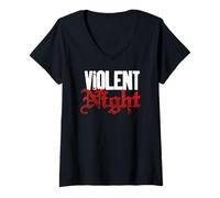 Femme Violent Night Santa Hammer in Hand Front & Back T-Shirt avec Col en V