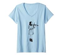 Femme Violin Girl Sketch Violin Enthusiast Cello T-Shirt avec Col en V