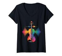 Femme Violon Amusant Rainbow Soundwave Music Spectrum T-Shirt avec Col en V