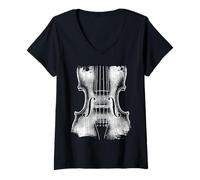 Femme Violon Basse Effet Vieilli, Musique Classique Violon T-Shirt avec Col en V