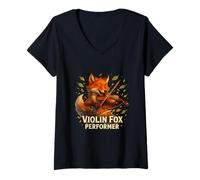 Femme Violon Fox Musical Forest Spirit T-Shirt avec Col en V