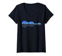 Femme Violon Lake Shadow Love Reflection Silhouette Violoniste T-Shirt avec Col en V