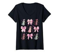 Femme Violoncelle Instrument Violoncelle Fille Coquette Bow Rose Mom T-Shirt avec Col en V