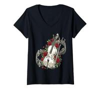 Femme Violoncelle Rose Flower Musique Classique T-Shirt avec Col en V